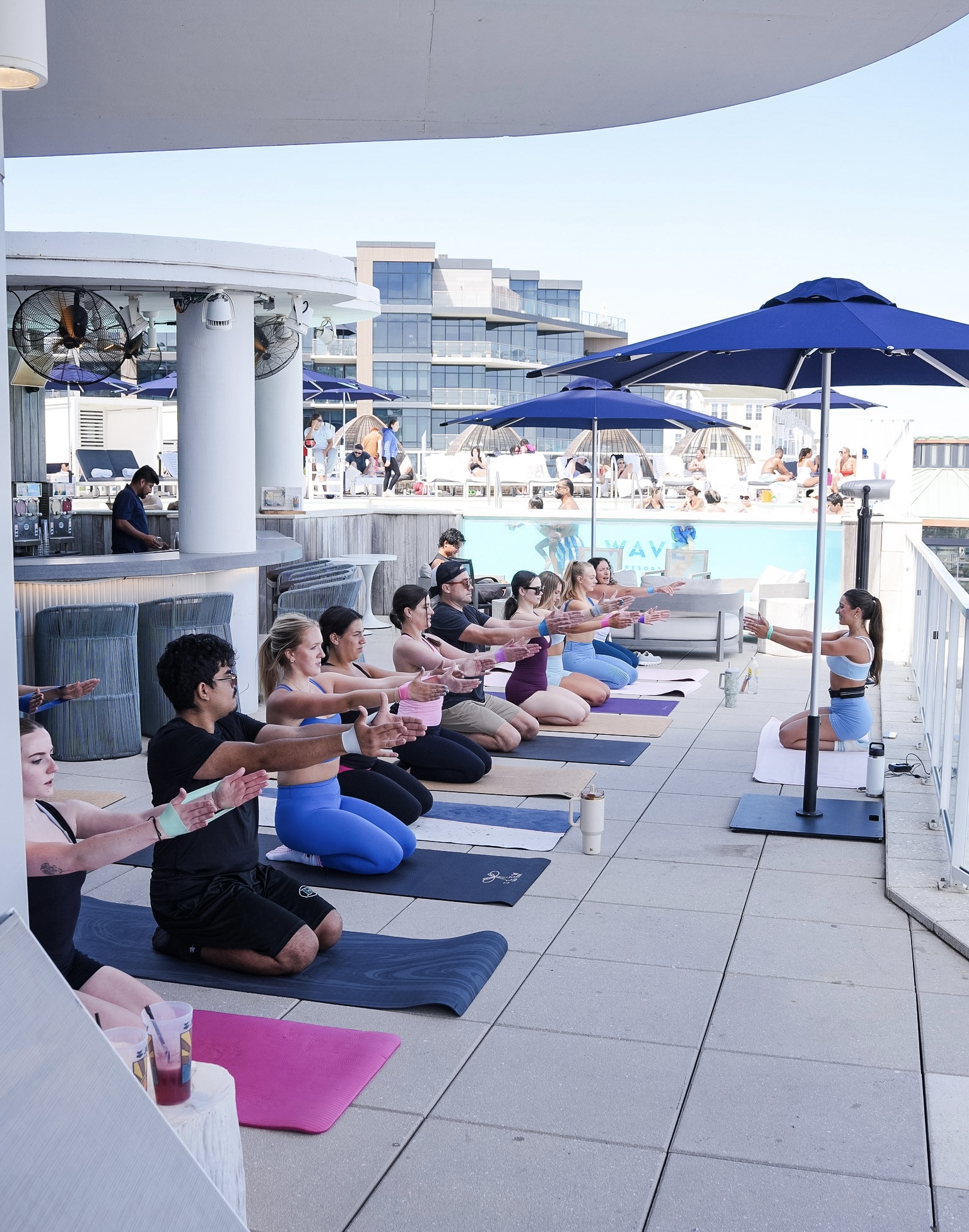 Sea Sculpt Club Poolside Pilates class at Wave Resort